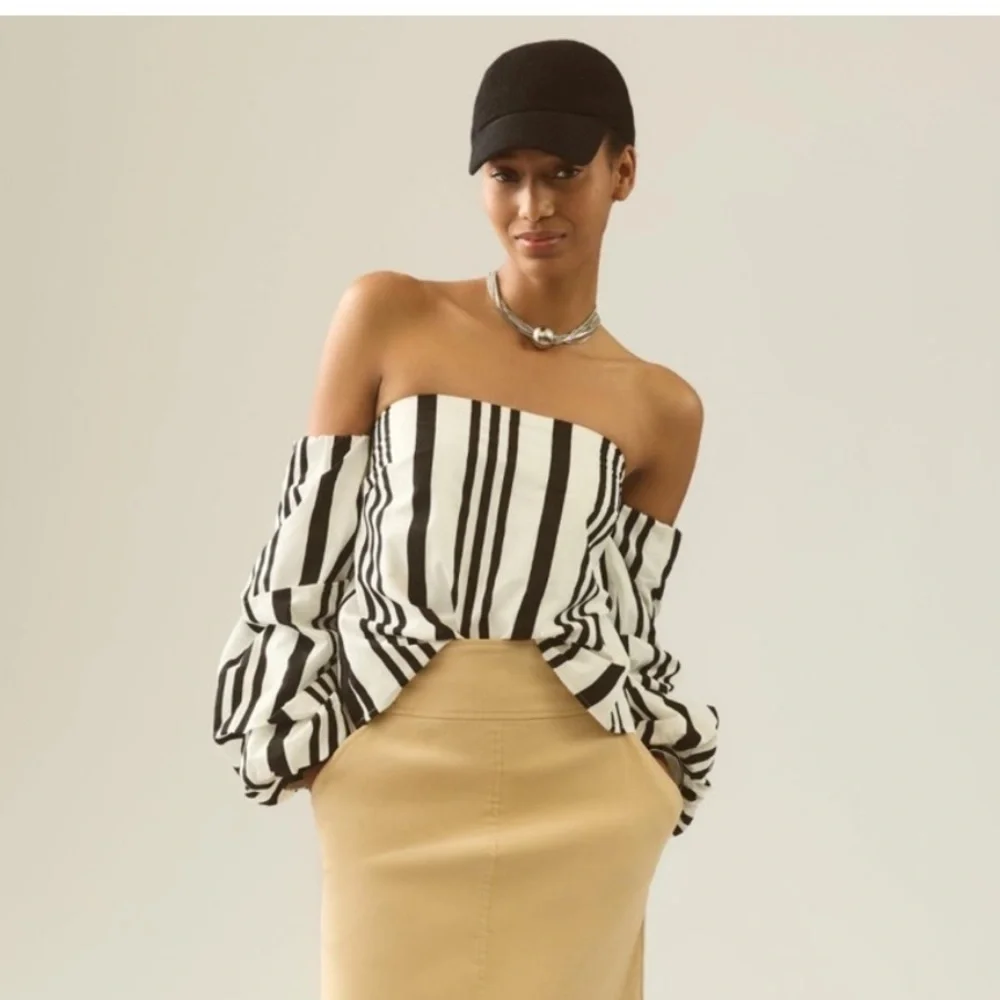 NEW! Mare Mare X Anthropologie Off The Shoulder Blouse Black & White Size Xs